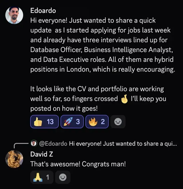 Edoardo lining up three interviews in his first week
