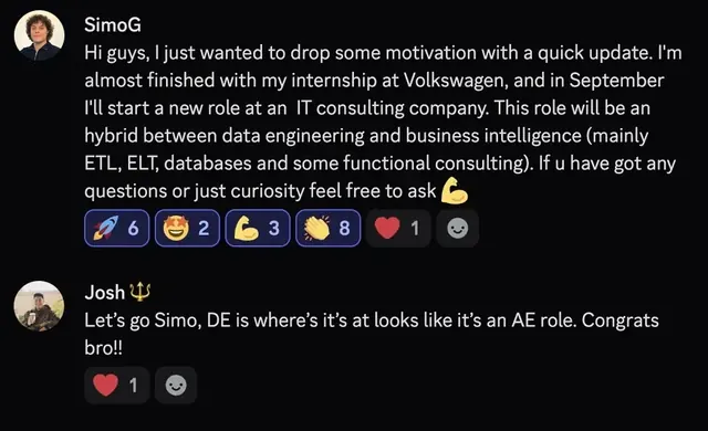 Simone moving from Volkswagen to a data engineering and BI role