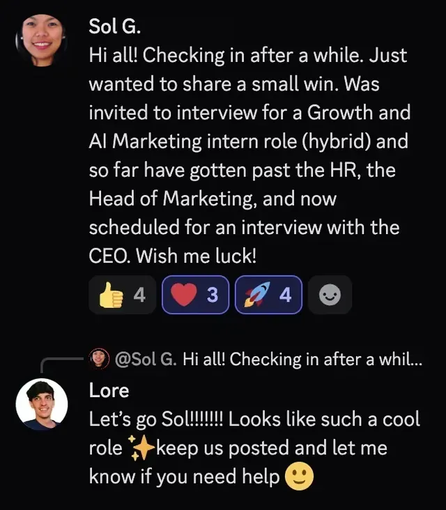 Sol reaching the CEO interview stage