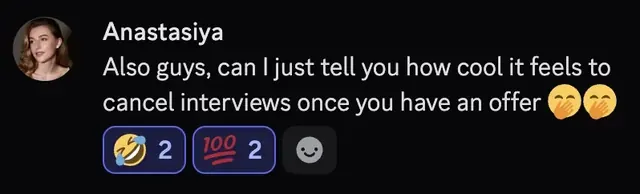 Anastasiya cancelling interviews after her offer