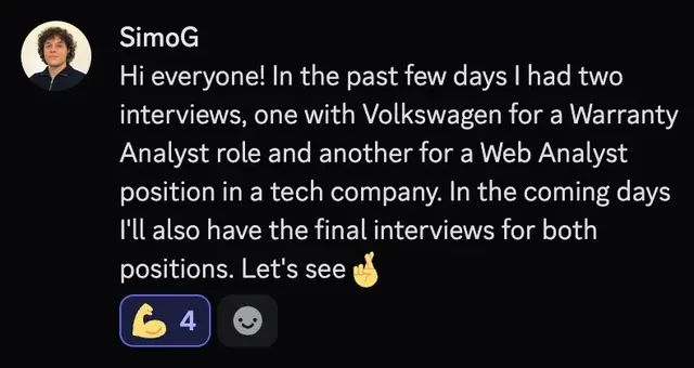 Simone with two interviews at Volkswagen and a tech company