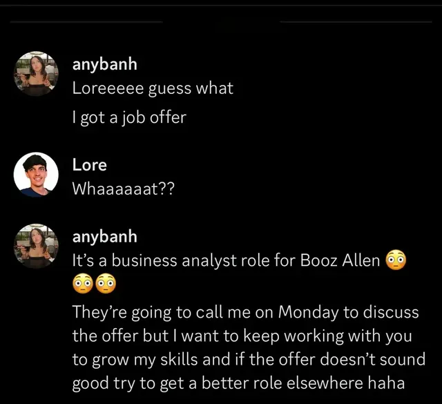 Any sharing her Booz Allen job offer
