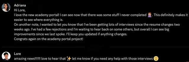 Adriana getting lots of interviews after her resume changes