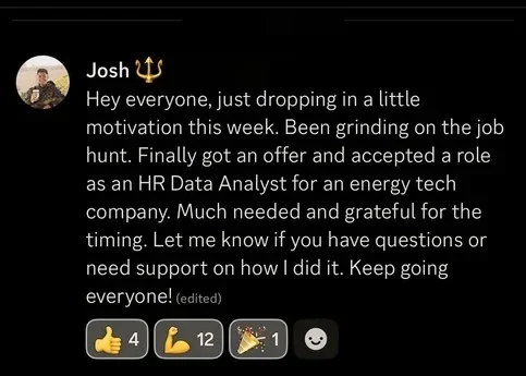 Student message sharing an interview result